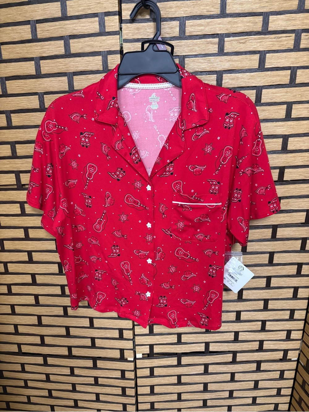 Red bandana print pajama shirt set size small